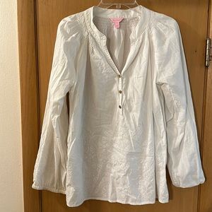 Lilly Pulitzer Women’s Popover Embroidered Cotton Long Sleeve Top Shirt White XL